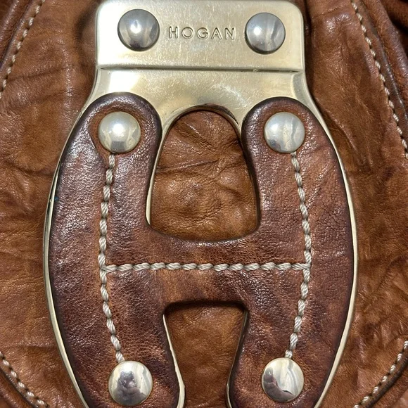 HOGAN Dist. COGNAC Imp. Crinkled LTR Handbag-Pre Owned Vintage**** - Picture 4 of 16